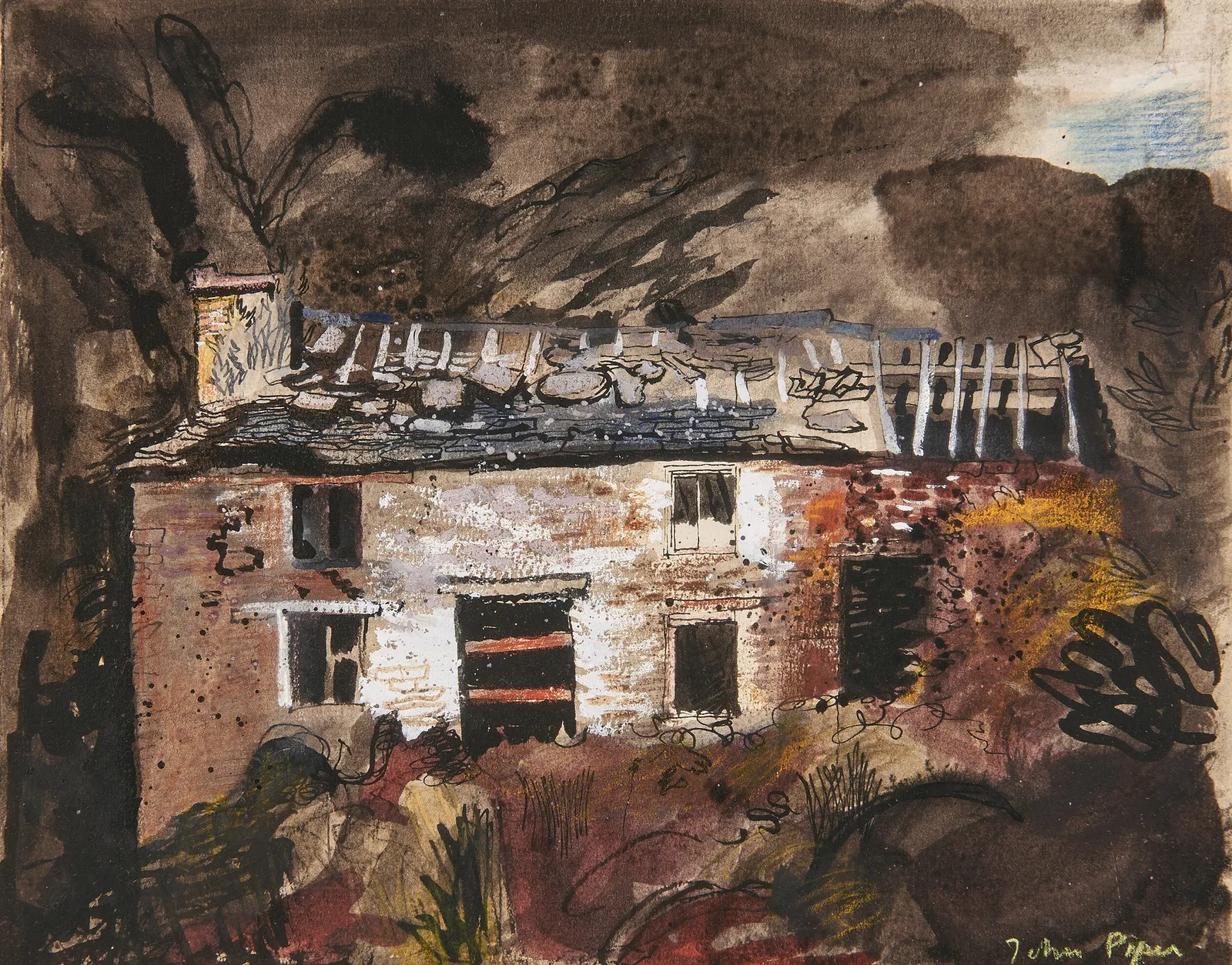 John Piper, Ruined Cottage at Llanthony, 1940-42