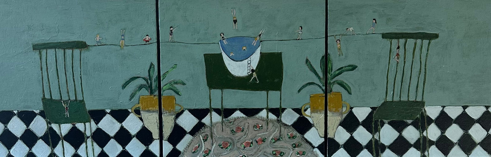 June Hughes, Tightrope Triptych, 2024