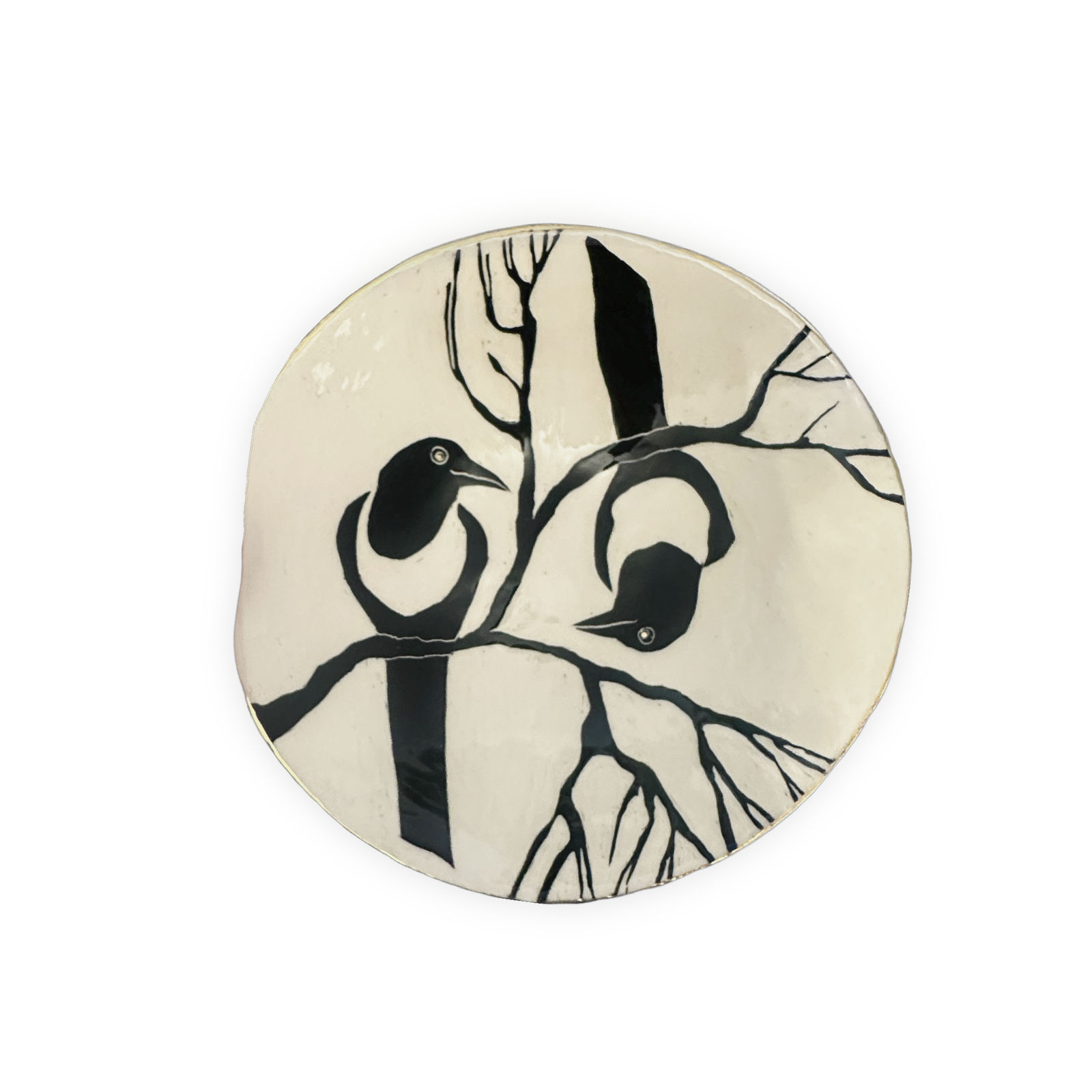 Bridget Brittain, Magpies Chatting Plate, 2026