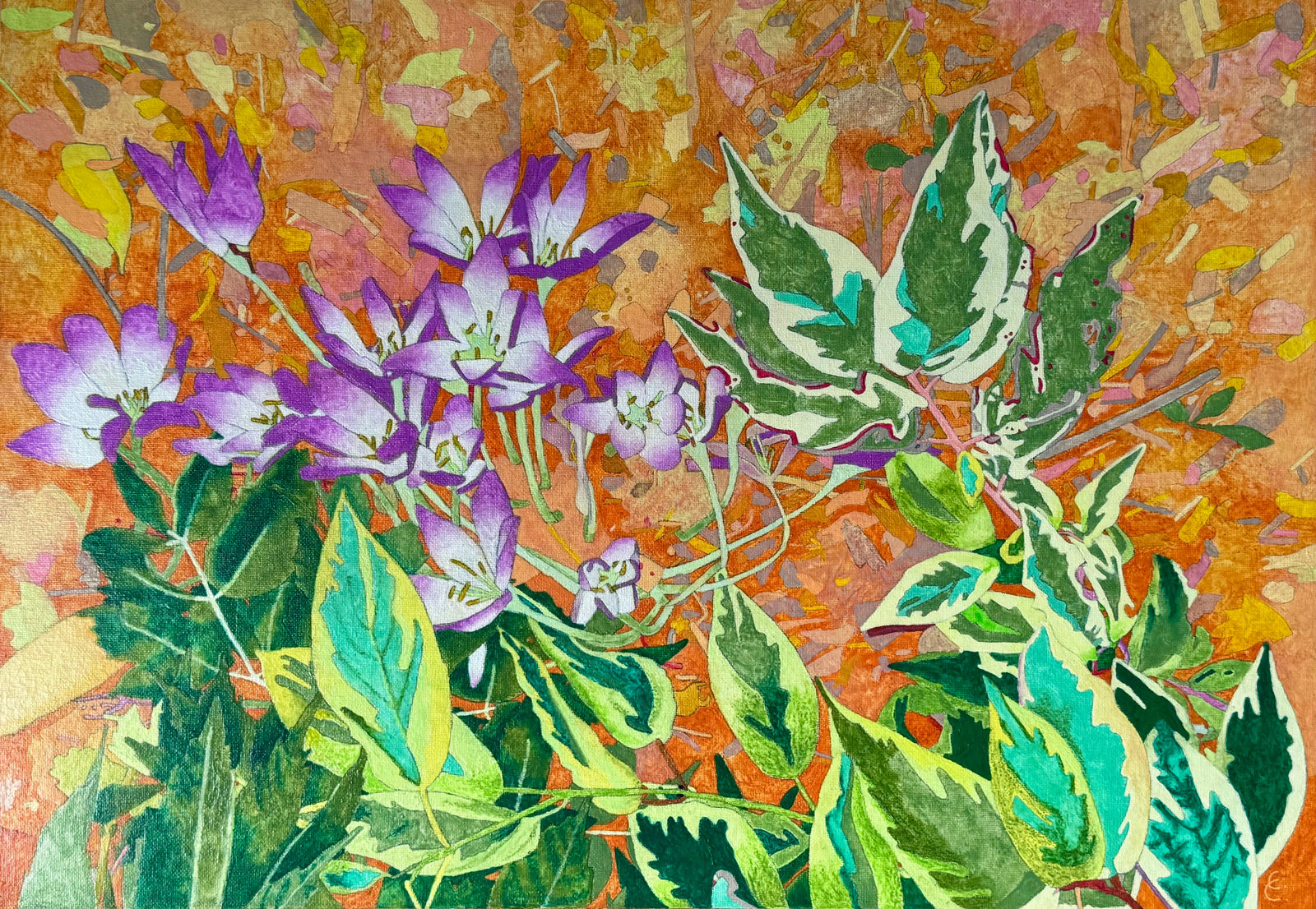 Cecilia Caulder, Colchiums on ochre background, 2025