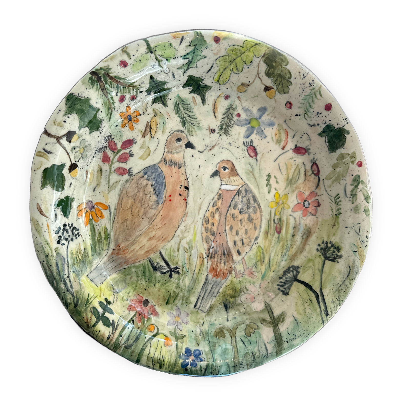 Amelia Tuttiett, Turtle Doves Round Dish, 2025