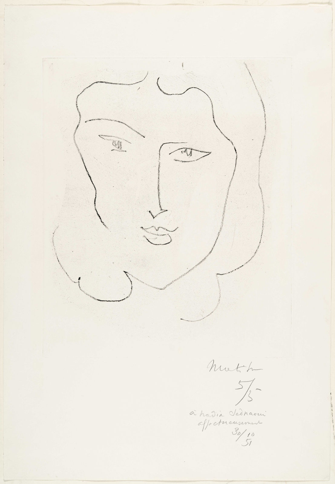 Henri Matisse, Jeune Femme à la chevelure encadrant le visage, 1948
