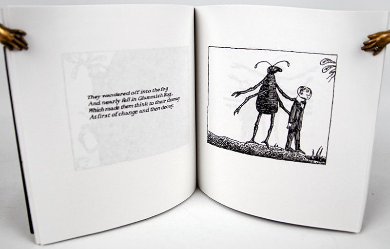 Uncorrected proof of The Headless Bust by Edward Gorey. Illustration and text spread