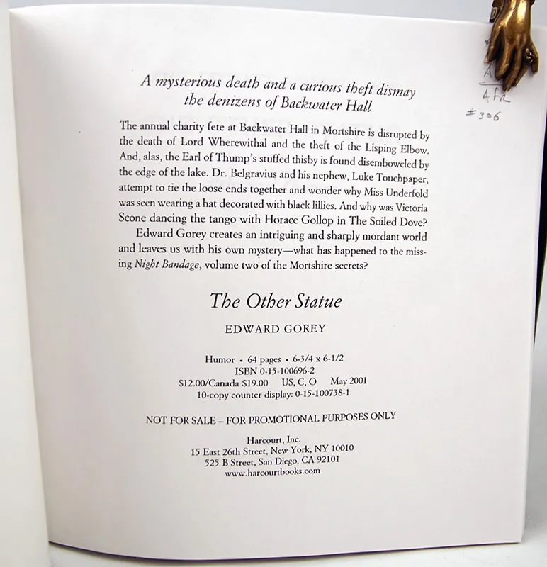 Proof of The Other Statue by Edward Gorey. Copyright page