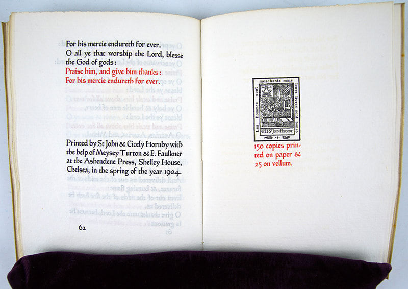A Book of Songs and Poems from the Old Testament and the Apocrypha illustrated by Graily Hewitt. Colophon and woodblock illustration.