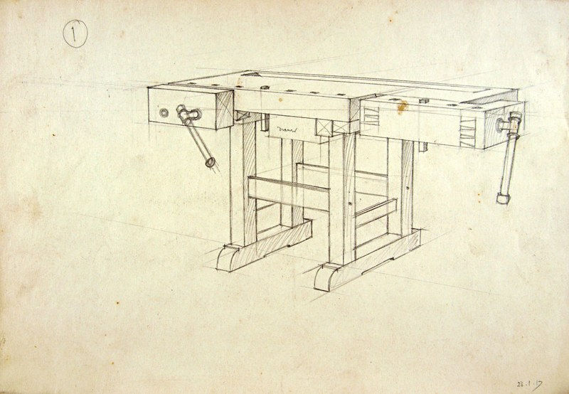 Original drawings for Woodwork in Principle and Practice. Together with: a copy of the printed book by A. Romney Green, illustrated by Eric Gill. Pencil diagram.