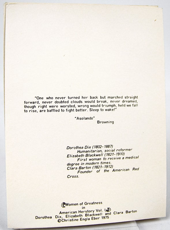Women of Greatness in American Herstory. Back of illustrated card