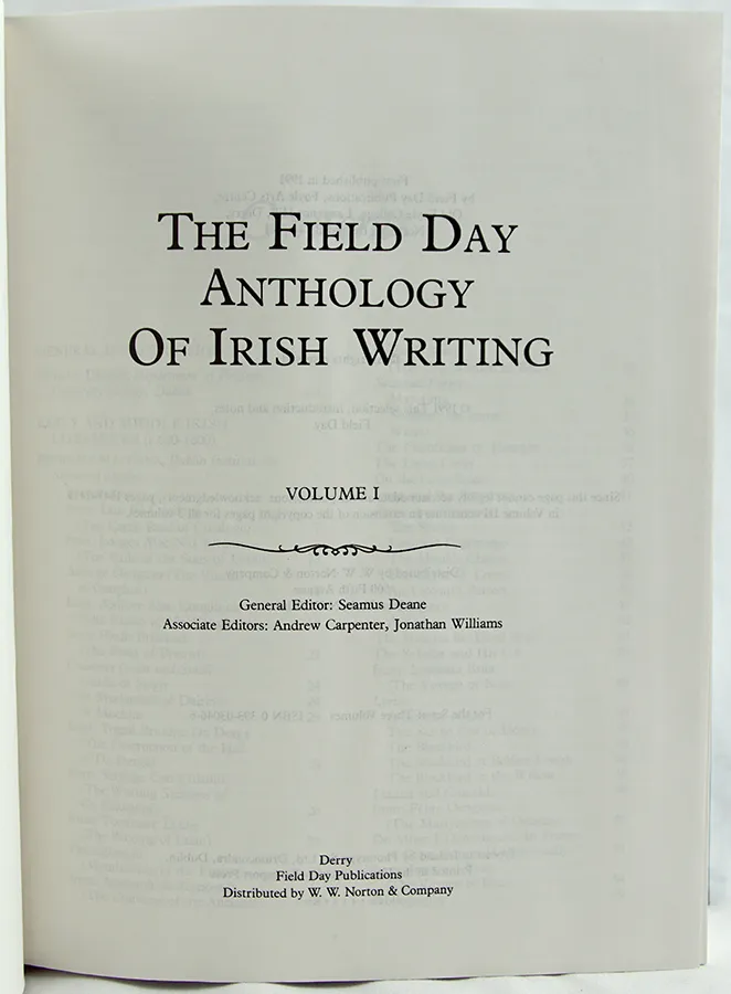 The Field Day Anthology of Irish Writing. Title page