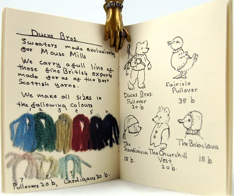 Mouse Mills Catalogue for Spring. Illustrated text spread