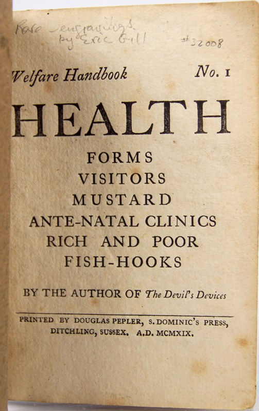 Welfare Handbook No. 1: Health illustrated by Eric Gill. Title page.