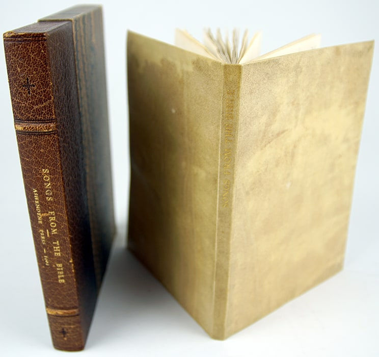 A Book of Songs and Poems from the Old Testament and the Apocrypha illustrated by Graily Hewitt. Vellum cover pictured with spine of box.