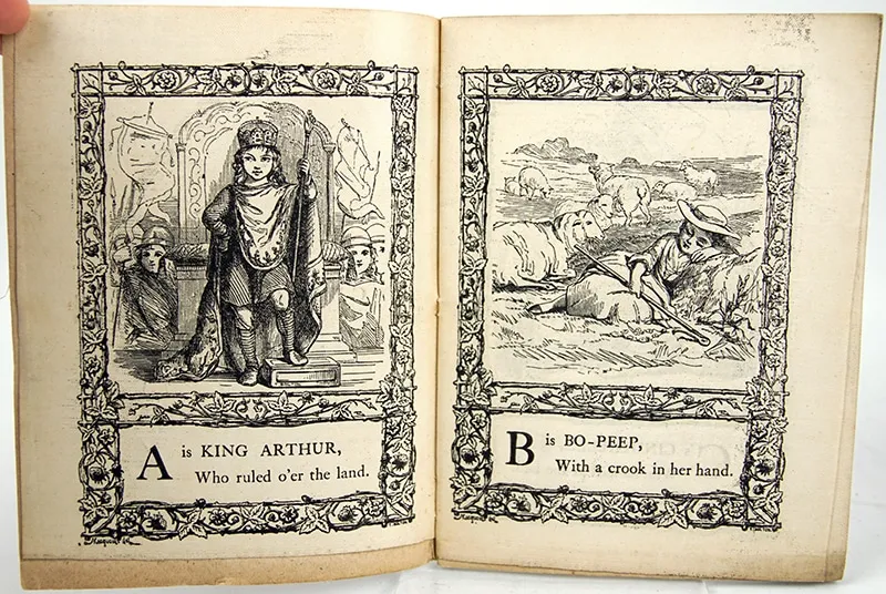 The Childs Own Alphabet published by Low & Son. Interior page of illustrated letters A and B.