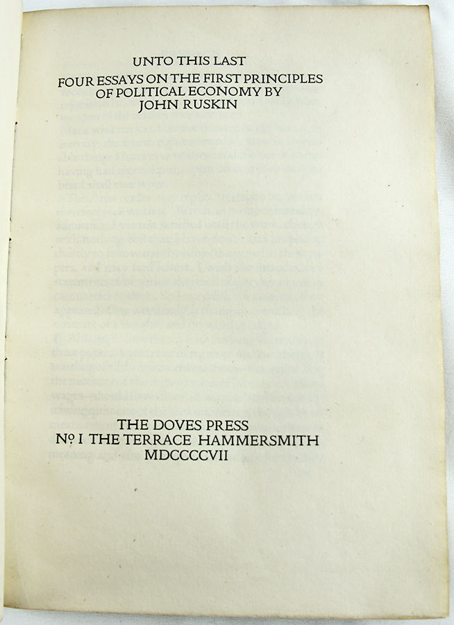 Unto This Last: Four Essays on the First Principles of Political Economy. Title page