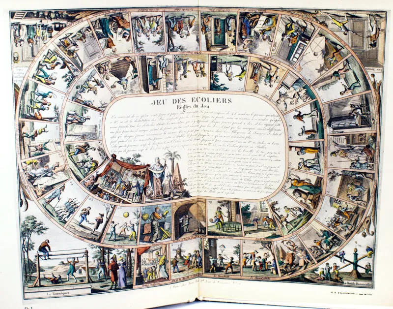 Le Noble Jeu de L'oie en France, de 1640 à 1950 / La Vie Quotidienne a Paris de 1820 à 1824 by Henry-René D'allemagne. Interior page, game illustration.