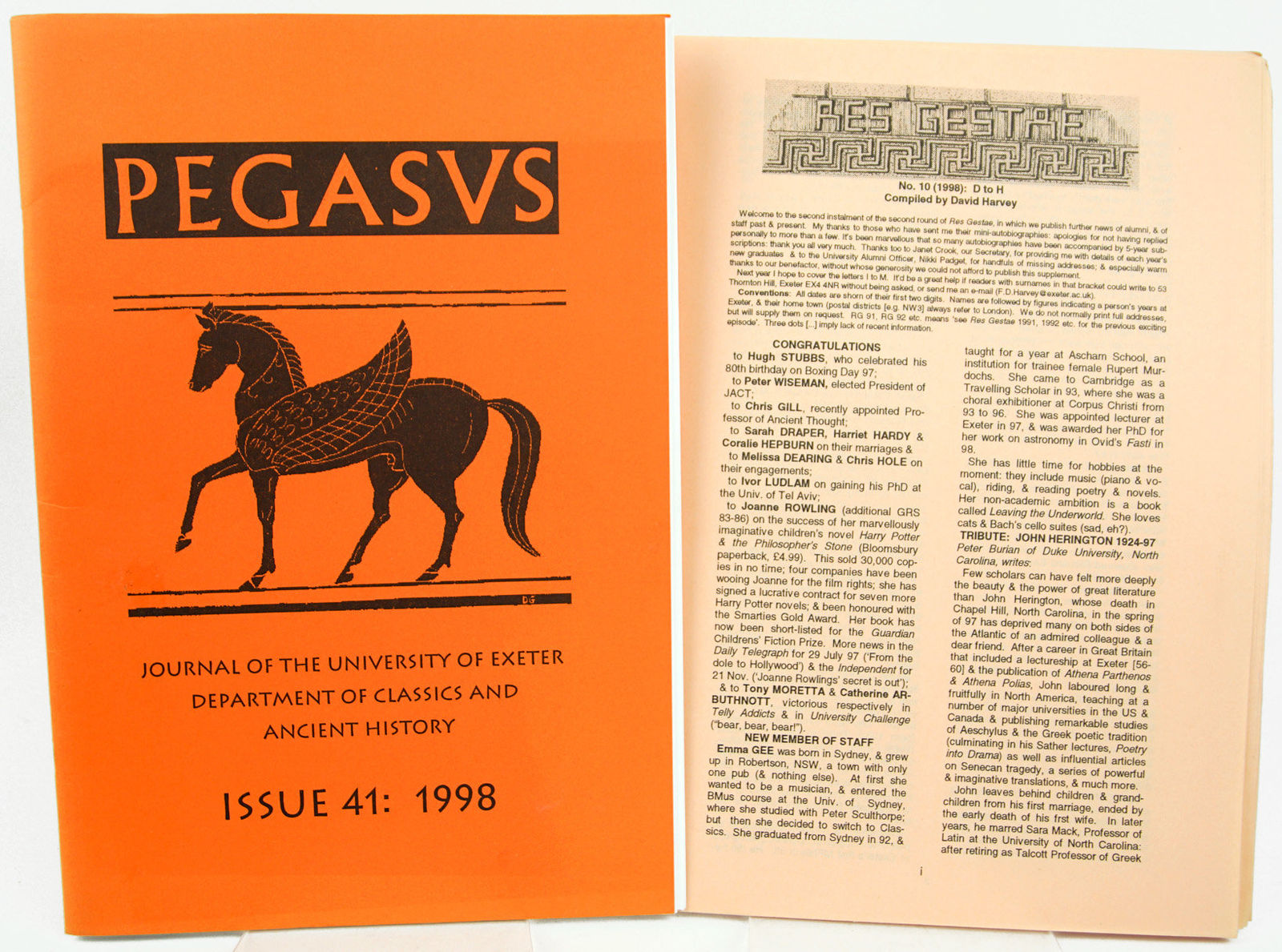 Pegasus 41 with contribution by Joanne Rowling. Front cover and newsletter