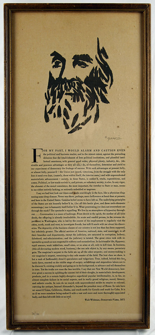 Democratic Vistas. Framed broadside