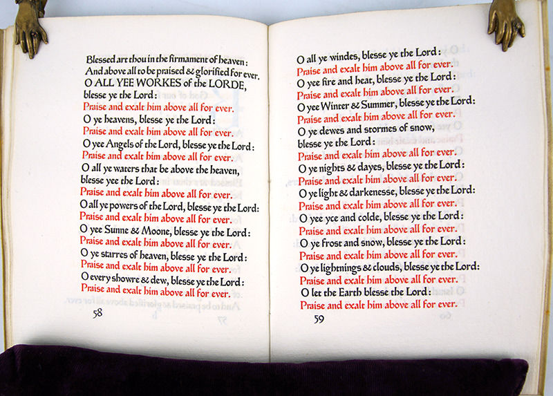 A Book of Songs and Poems from the Old Testament and the Apocrypha illustrated by Graily Hewitt. Interior page of red and black text.