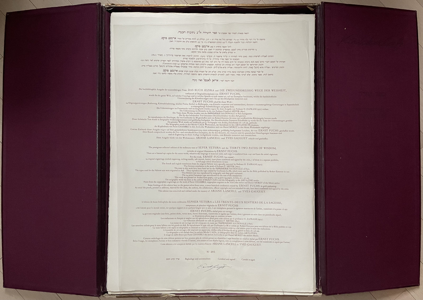 Ernst Fuchs, Kabbalah Gravures (THIRTY-TWO PATHS OF WISDOM by SEFER YETZIRA with 36 illustrations by ERNST FUCHS), 1975