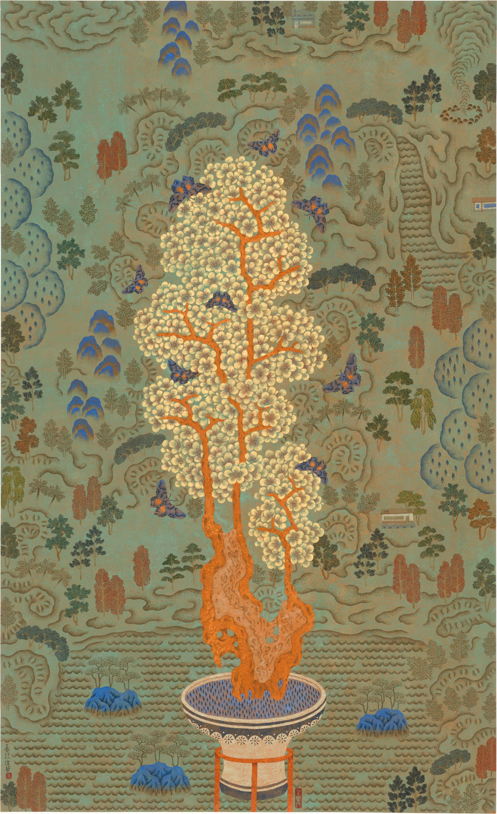 Hsinhua PAN, 梅枝盆景圖 Plum Branch Miniature Garden, 2023