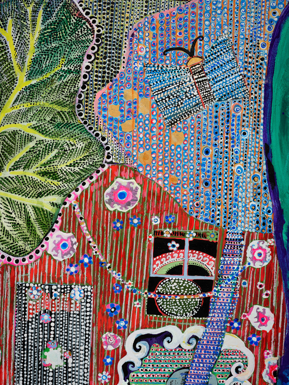 Karen Barbour, Stitched Blossom and Thorn Smocked House with Flower Carpet, 2025