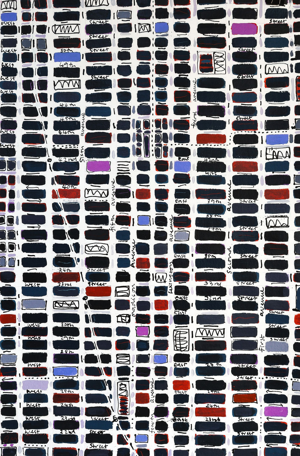 Barbara Macfarlane, Midtown Manhattan Ivory, Black, Rust, Magenta, Violet , 2025