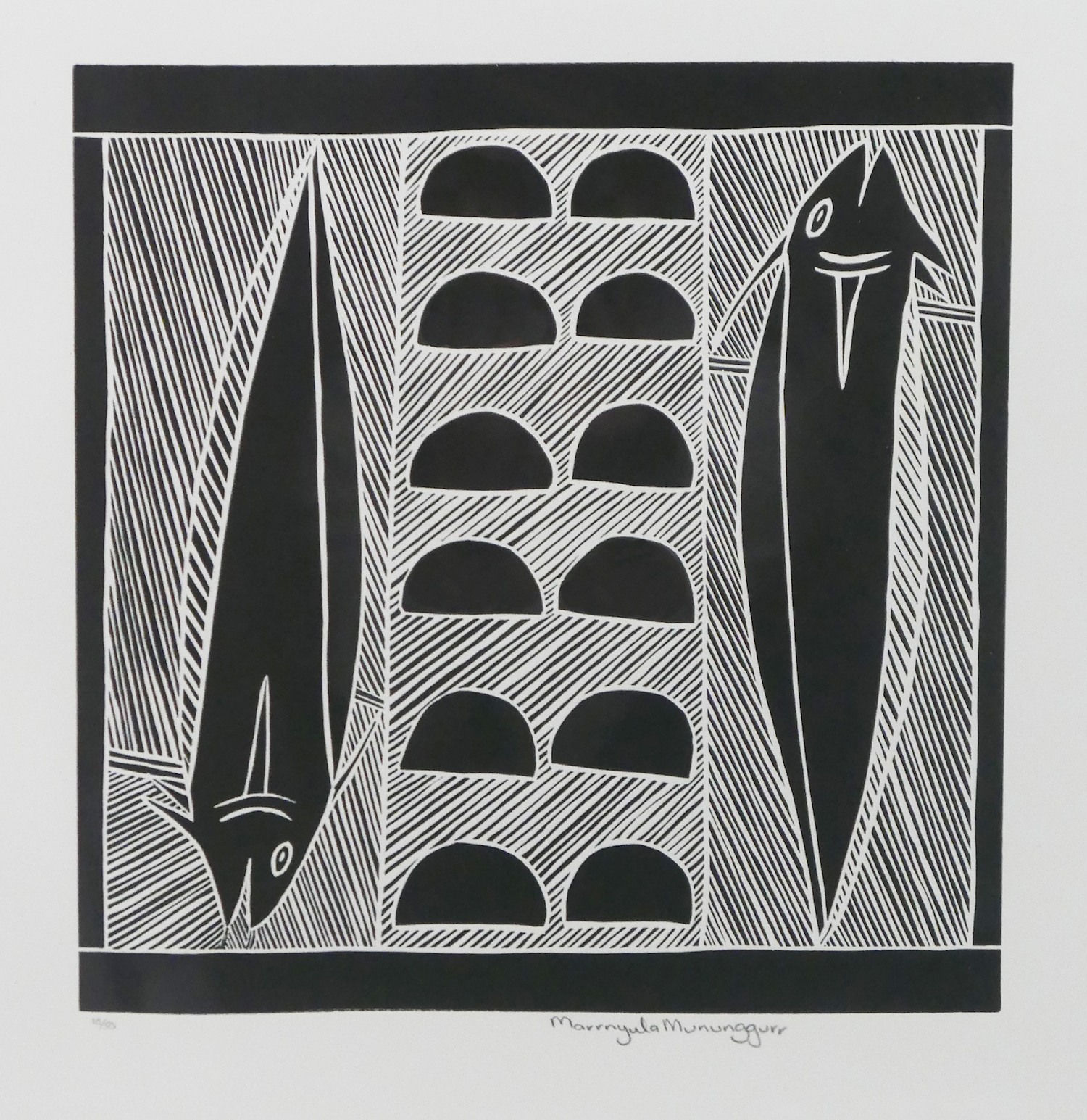 Marrnyula Mununggurr, linocut, Yirrkala, Aboriginal artist and artwork