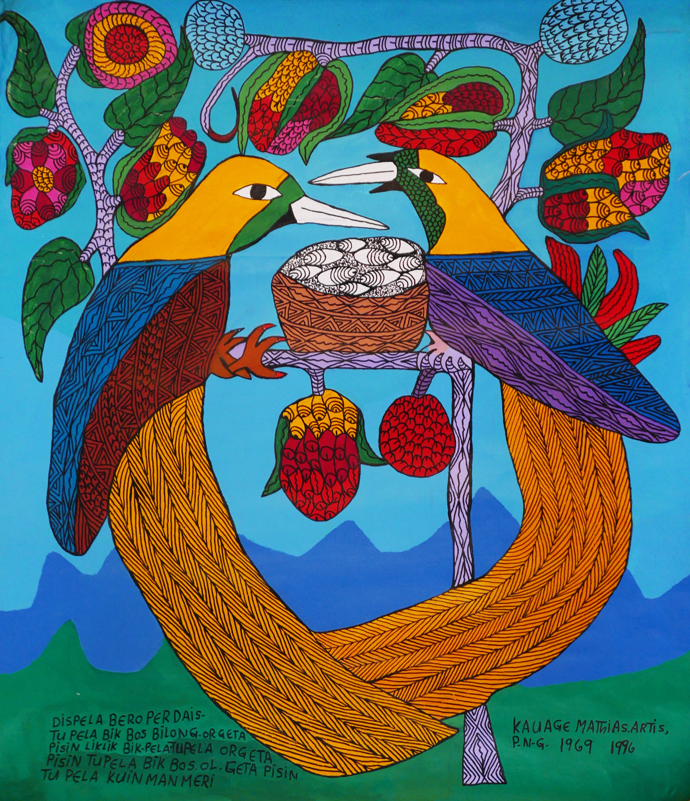 Mathias Kauage, Two Birds of Paradise, 1996