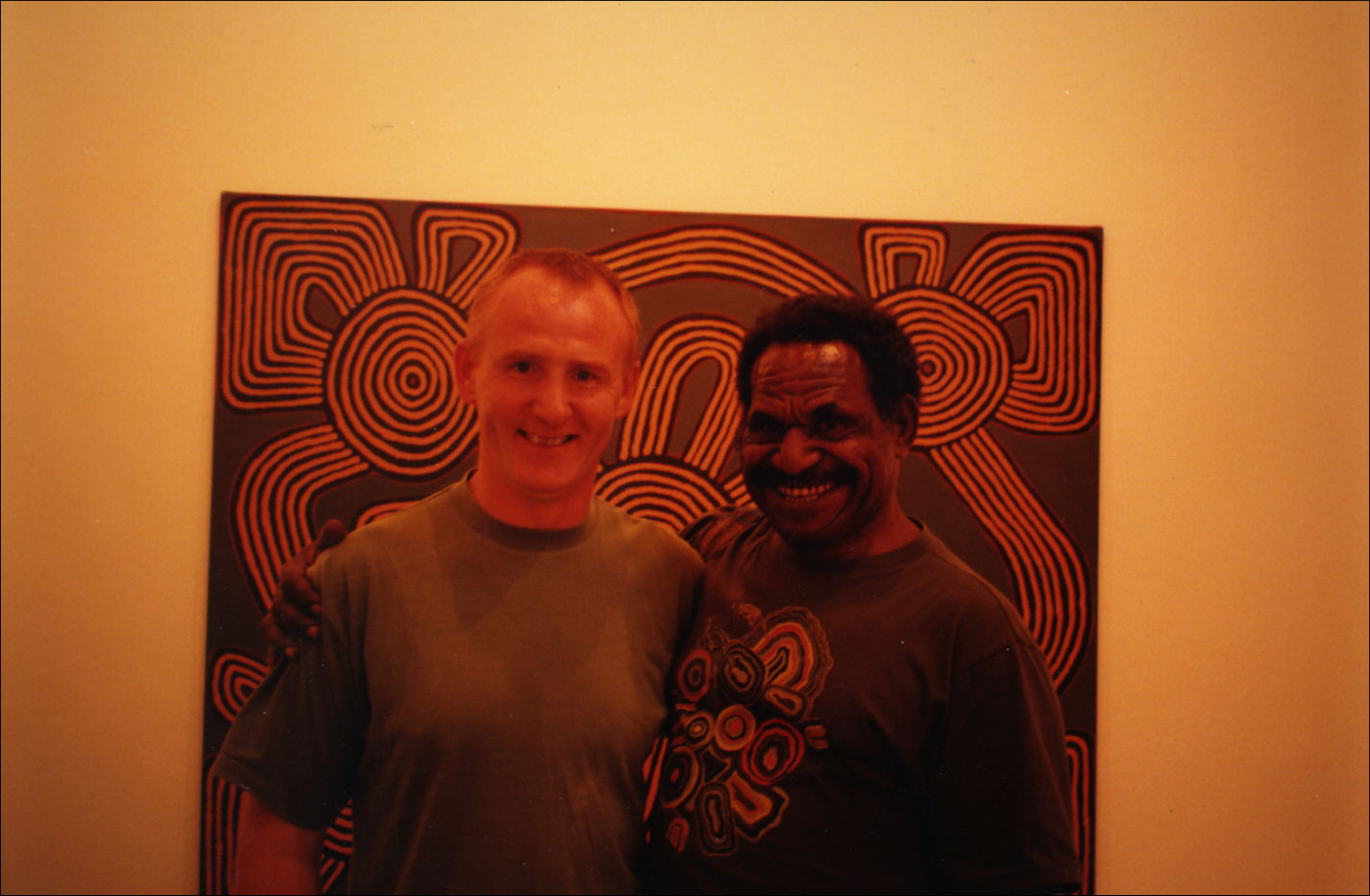 Mathias Kauage, Mathias Kauage with Paul Moriarty at the Rebecca Hossack Art Gallery in London