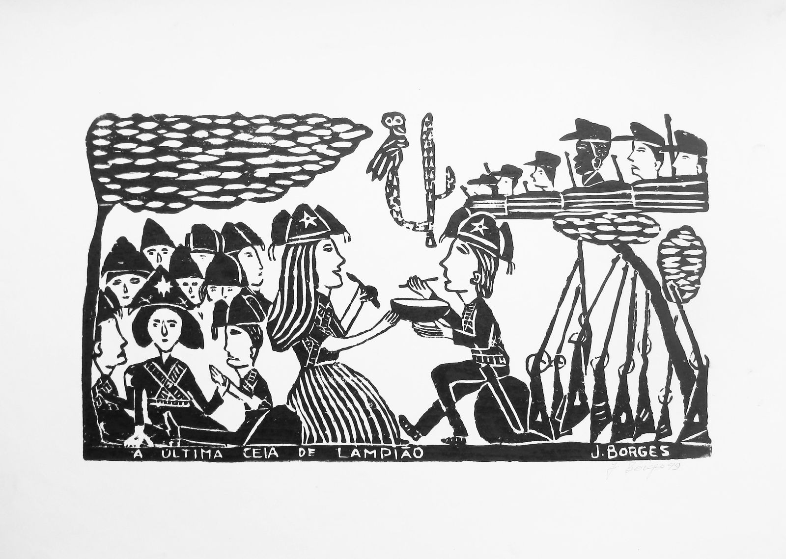 José Borges black and white woodcut on paper