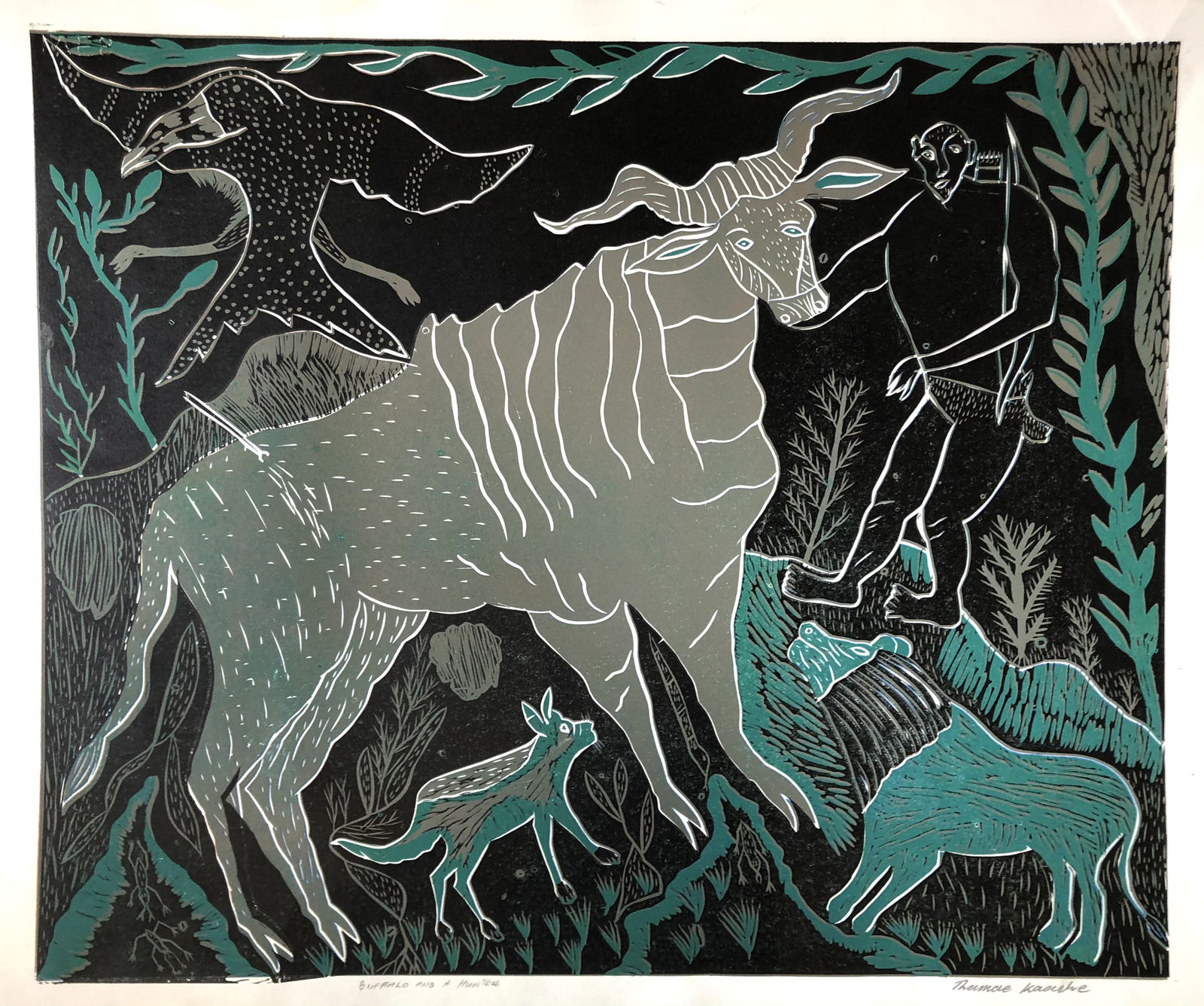 Thamae Kaashe, Buffalo and Hunter, n.d.