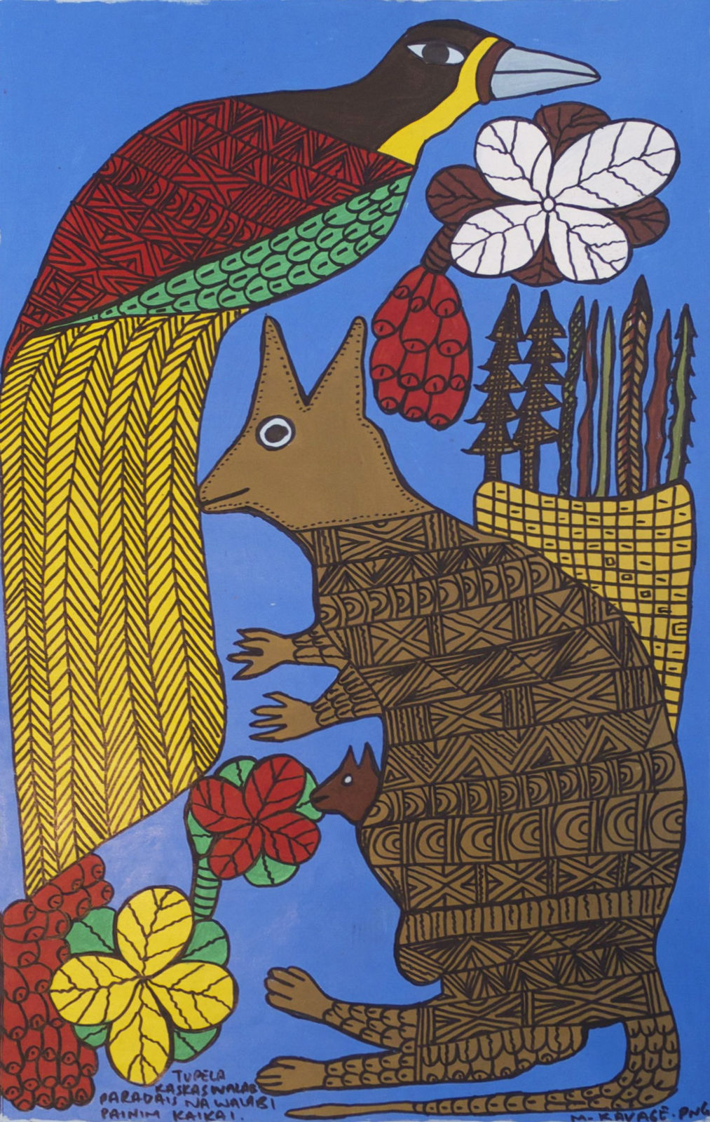 School of Kauage, Bird of Paradise and Wallaby Eating, 1995