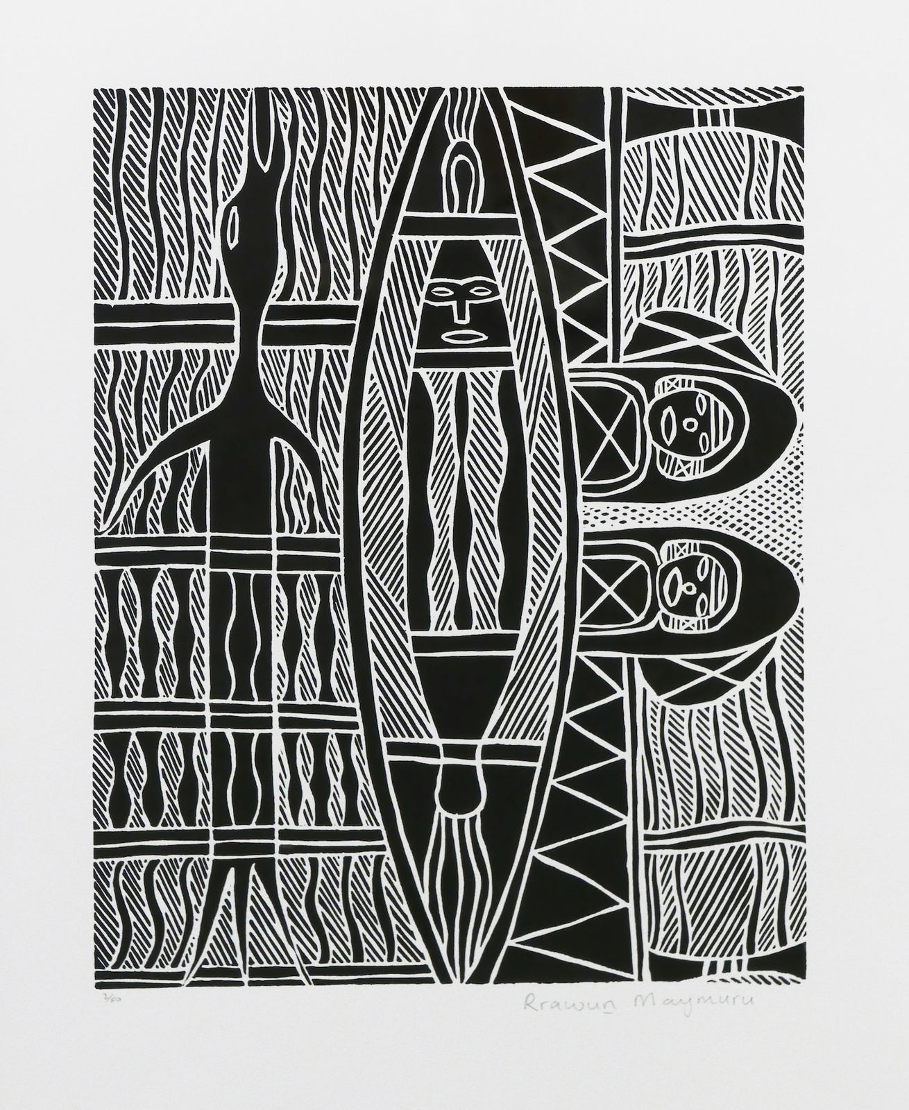Rrawun Maymuru, linocut, Yirrkala, Aboriginal artist and artwork