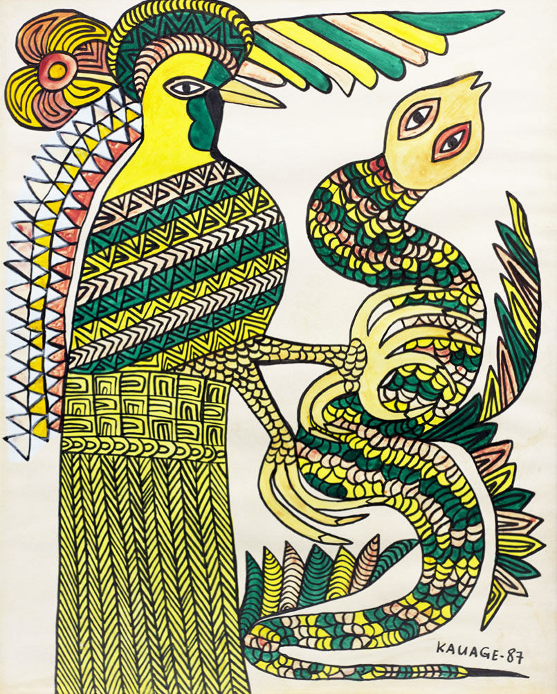 Mathias Kauage, Bird of Paradise Catching Snake, 1987