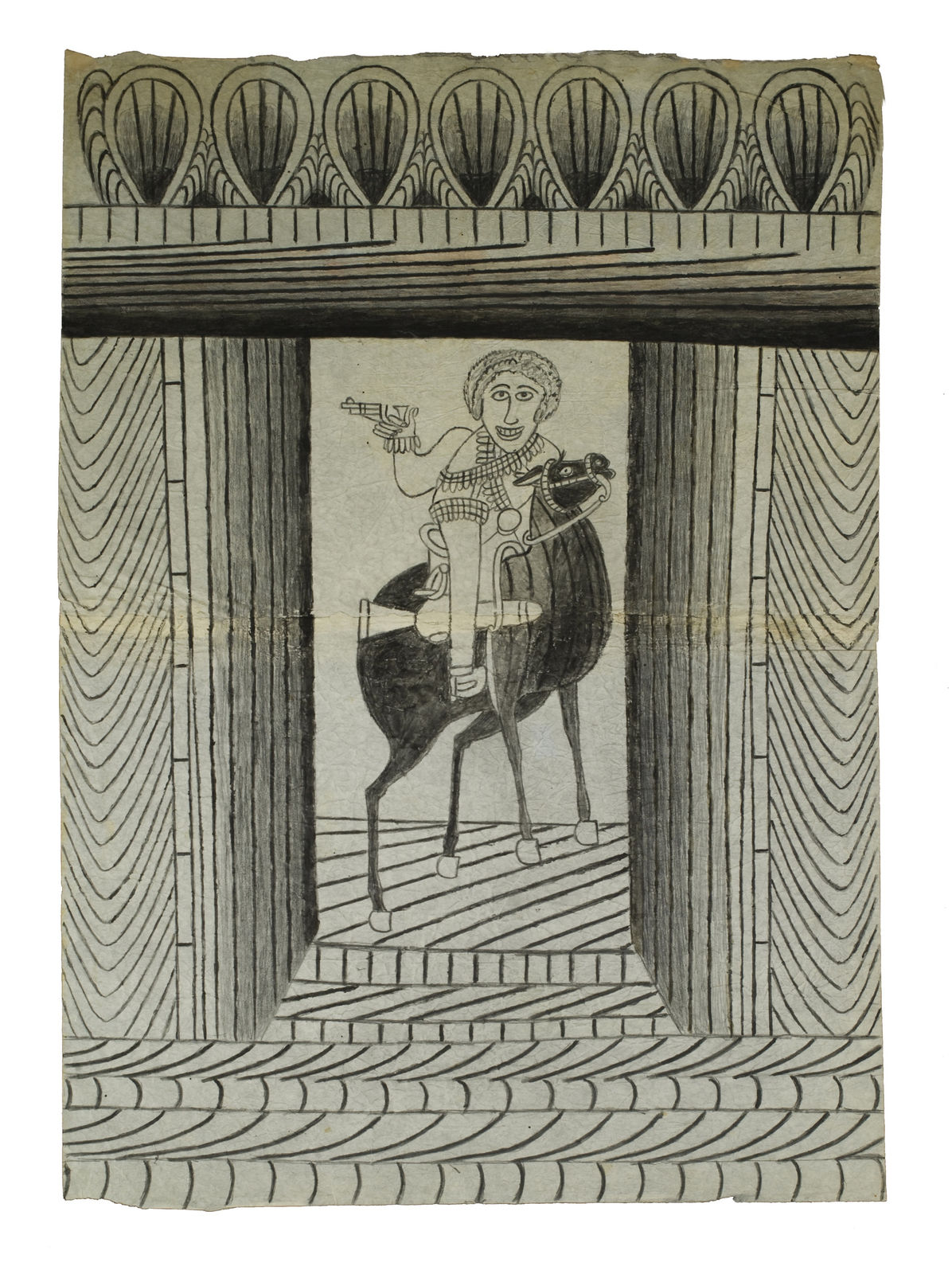 Martín Ramírez, Untitled (Female Rider with Pistol), c. 1950-55