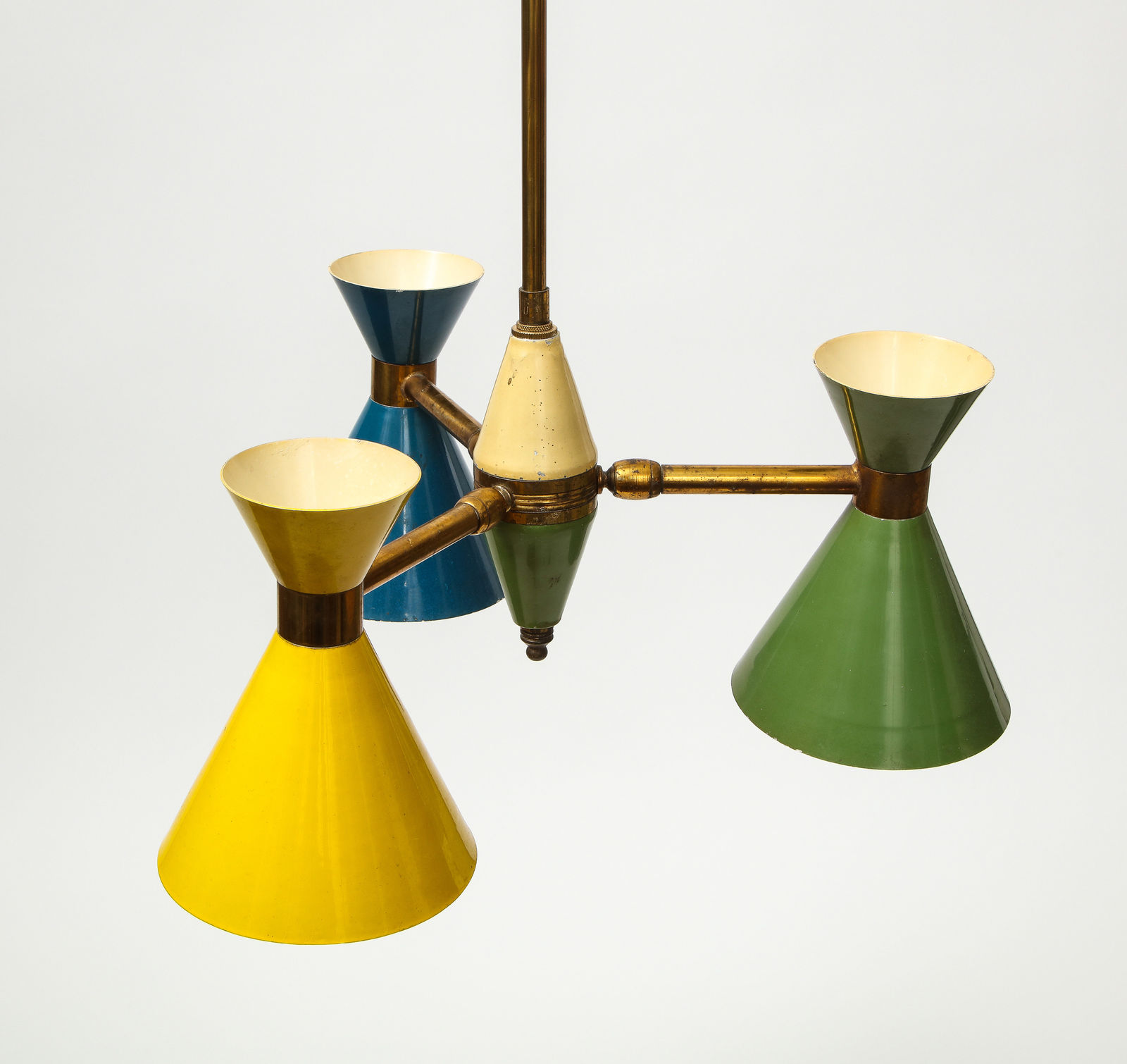 Vintage Chandelier in Brass and Enamel