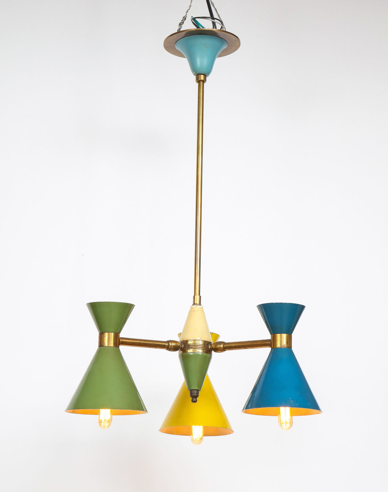 Vintage Chandelier in Brass and Enamel