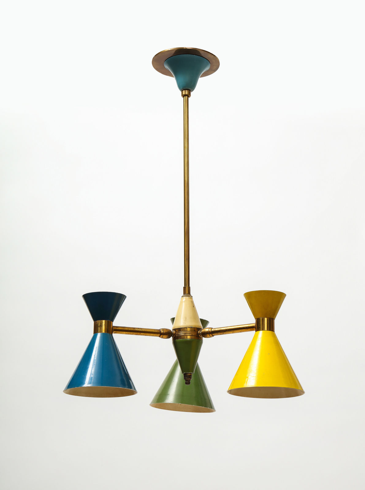 Vintage Chandelier in Brass and Enamel