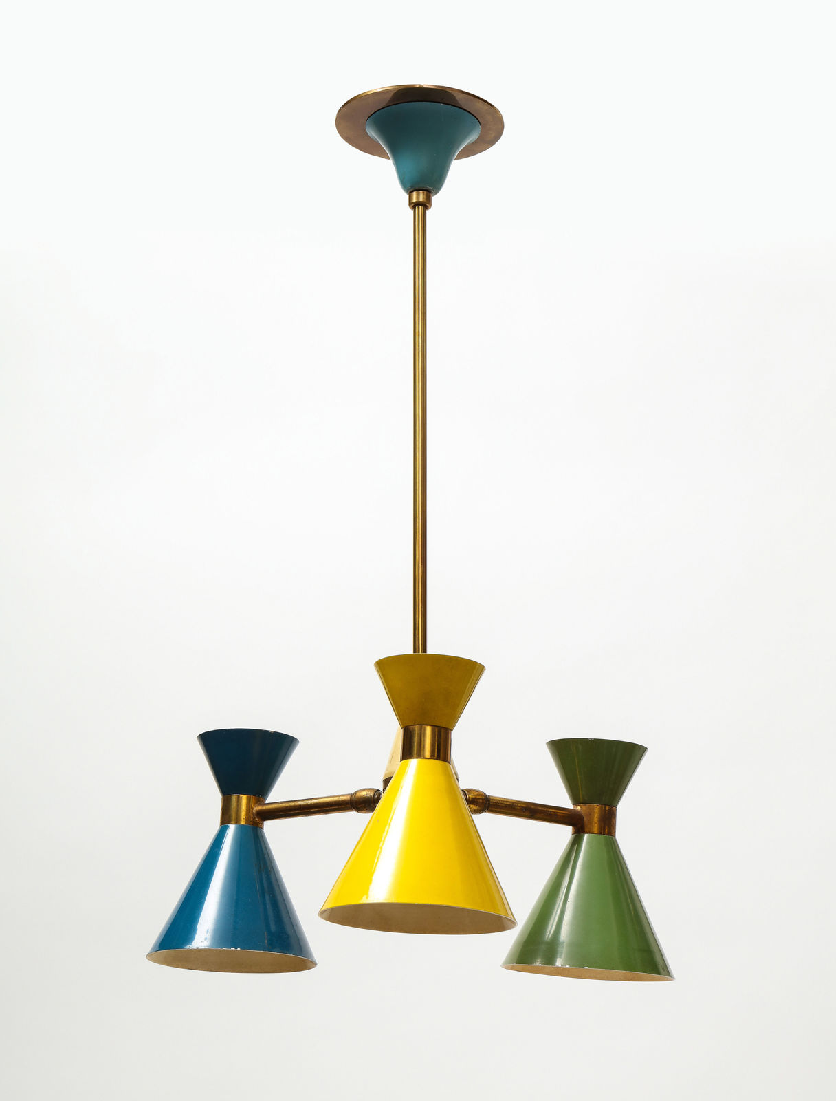 Vintage Chandelier in Brass and Enamel