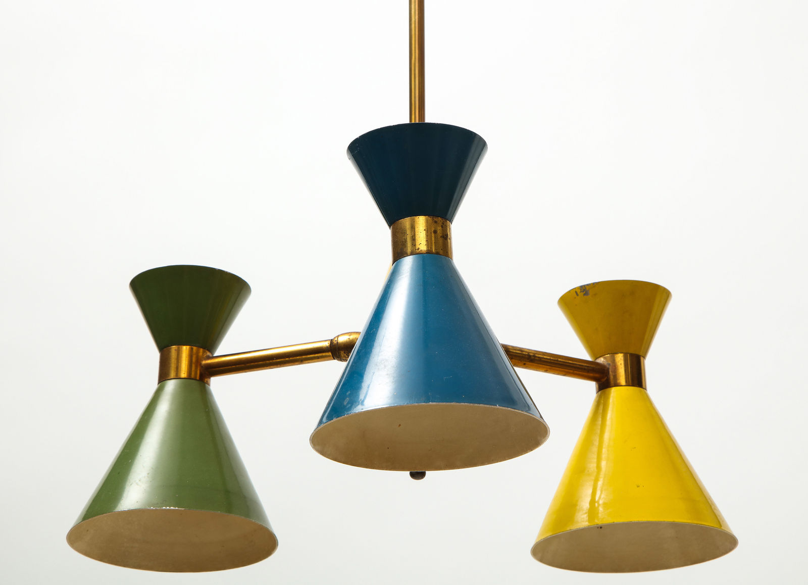 Vintage Chandelier in Brass and Enamel