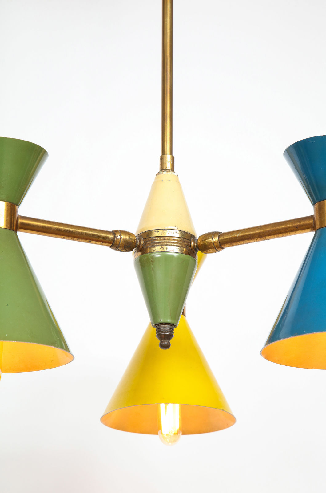 Vintage Chandelier in Brass and Enamel