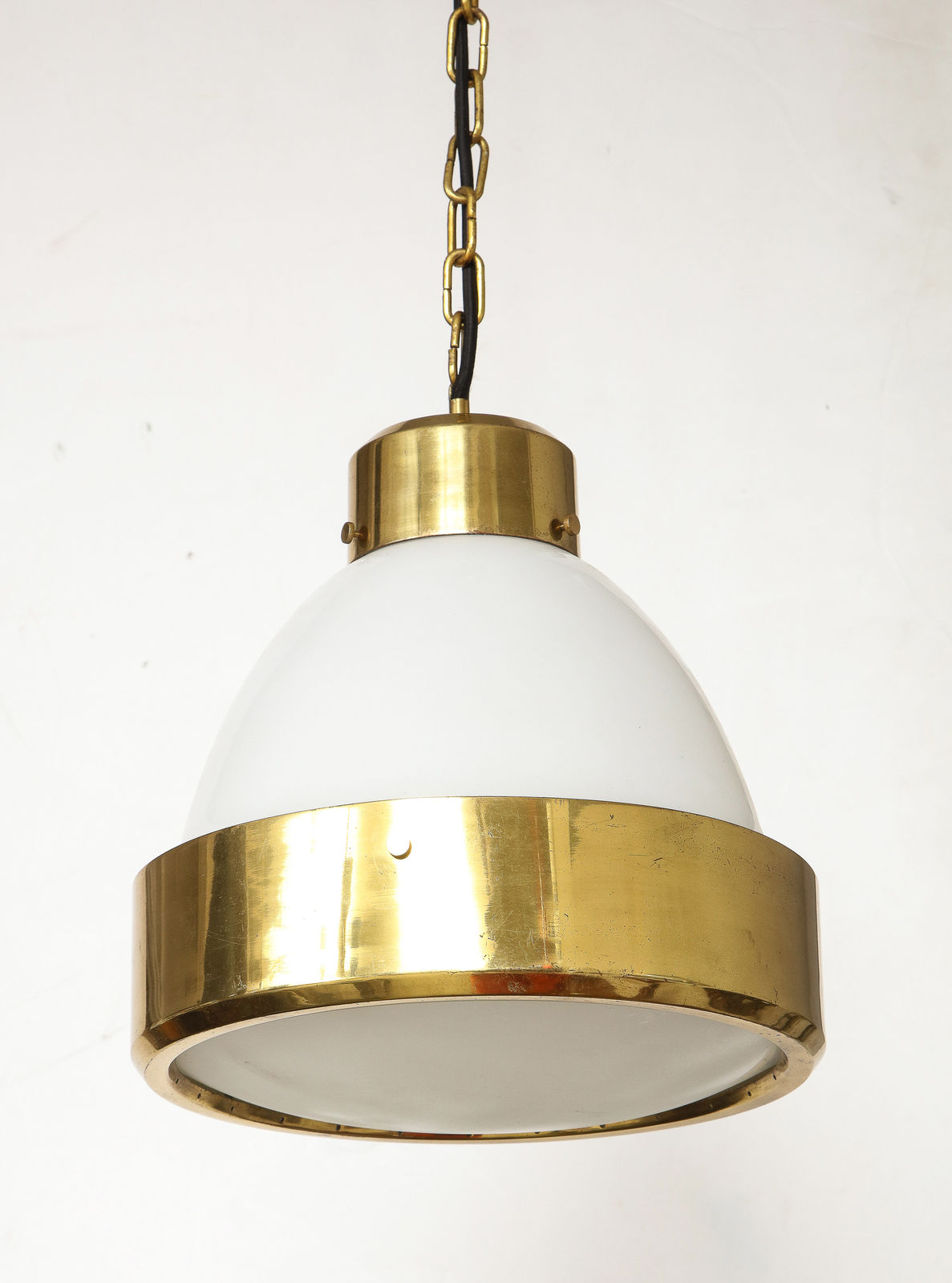 Mid-Century Brass and White Opaline Glass Pendant