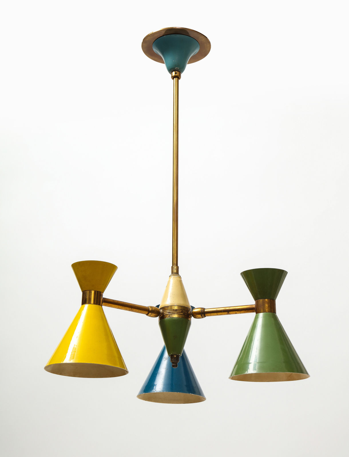 Vintage Chandelier in Brass and Enamel