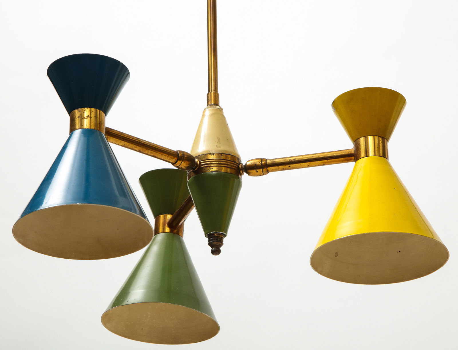 Vintage Chandelier in Brass and Enamel