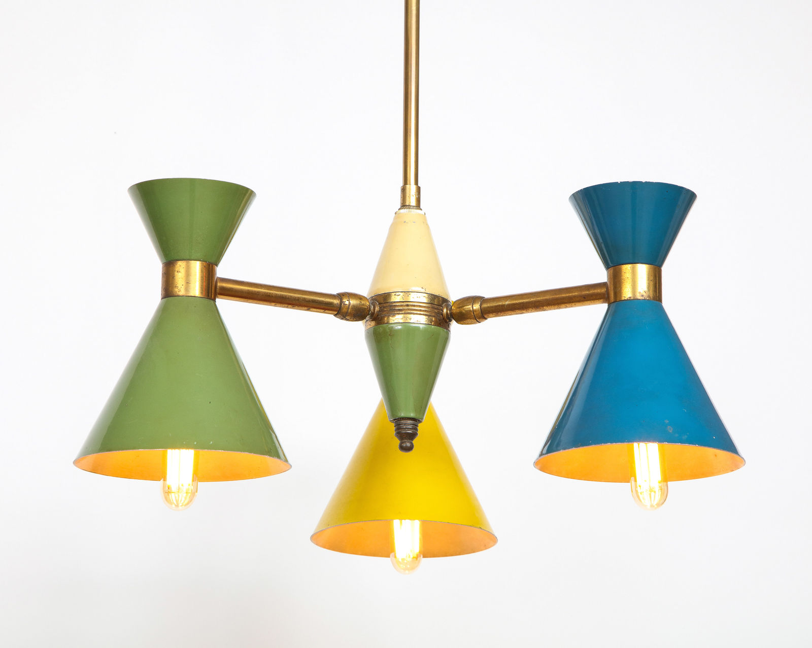 Vintage Chandelier in Brass and Enamel