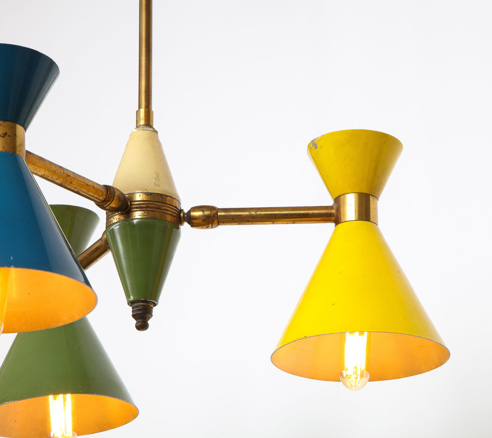 Vintage Chandelier in Brass and Enamel