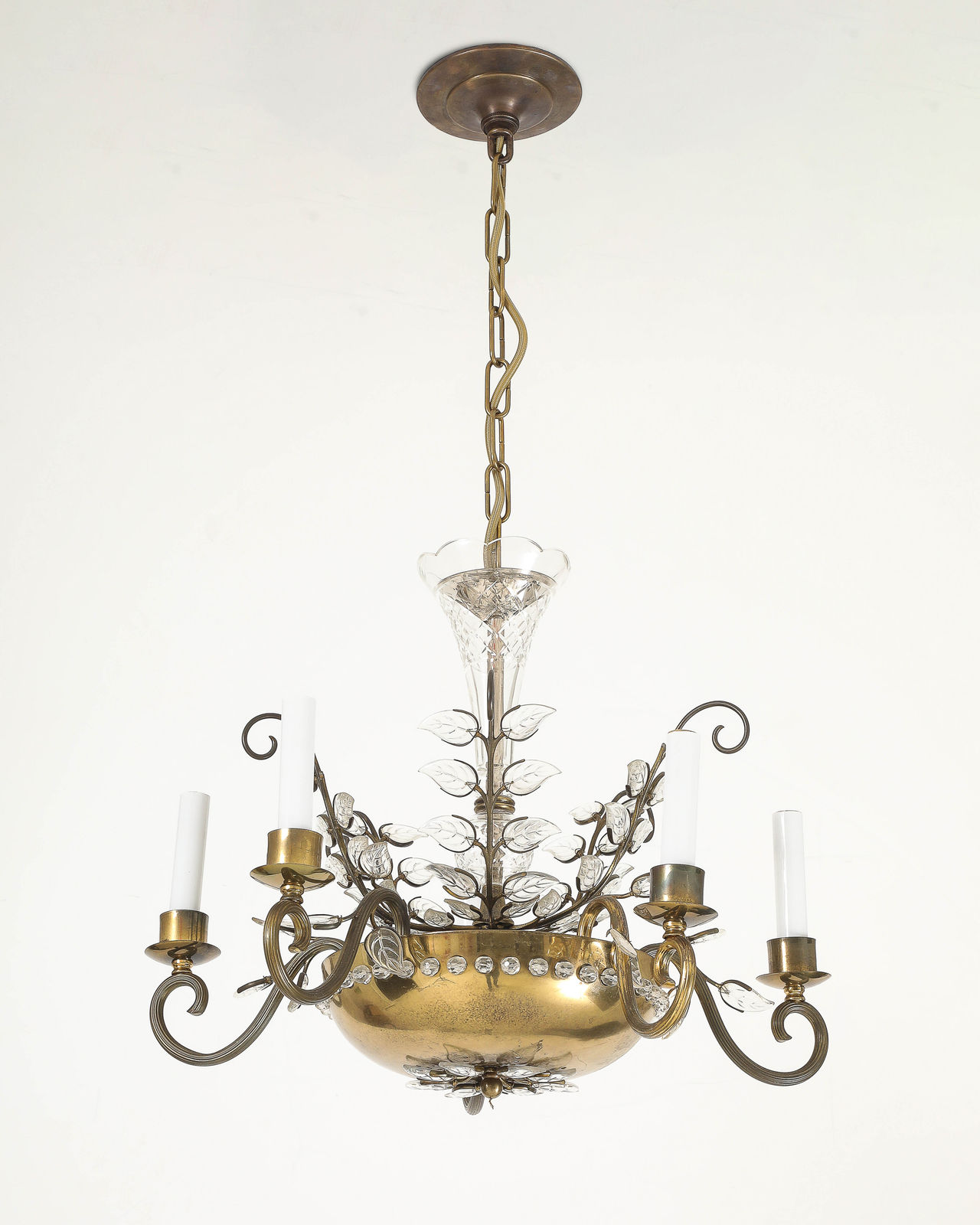 Maison Bagues, Brass and Glass Chandelier