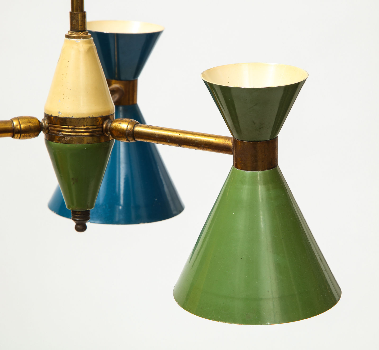 Vintage Chandelier in Brass and Enamel