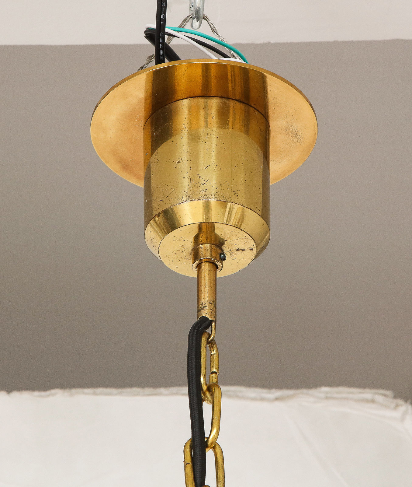 Mid-Century Brass and White Opaline Glass Pendant