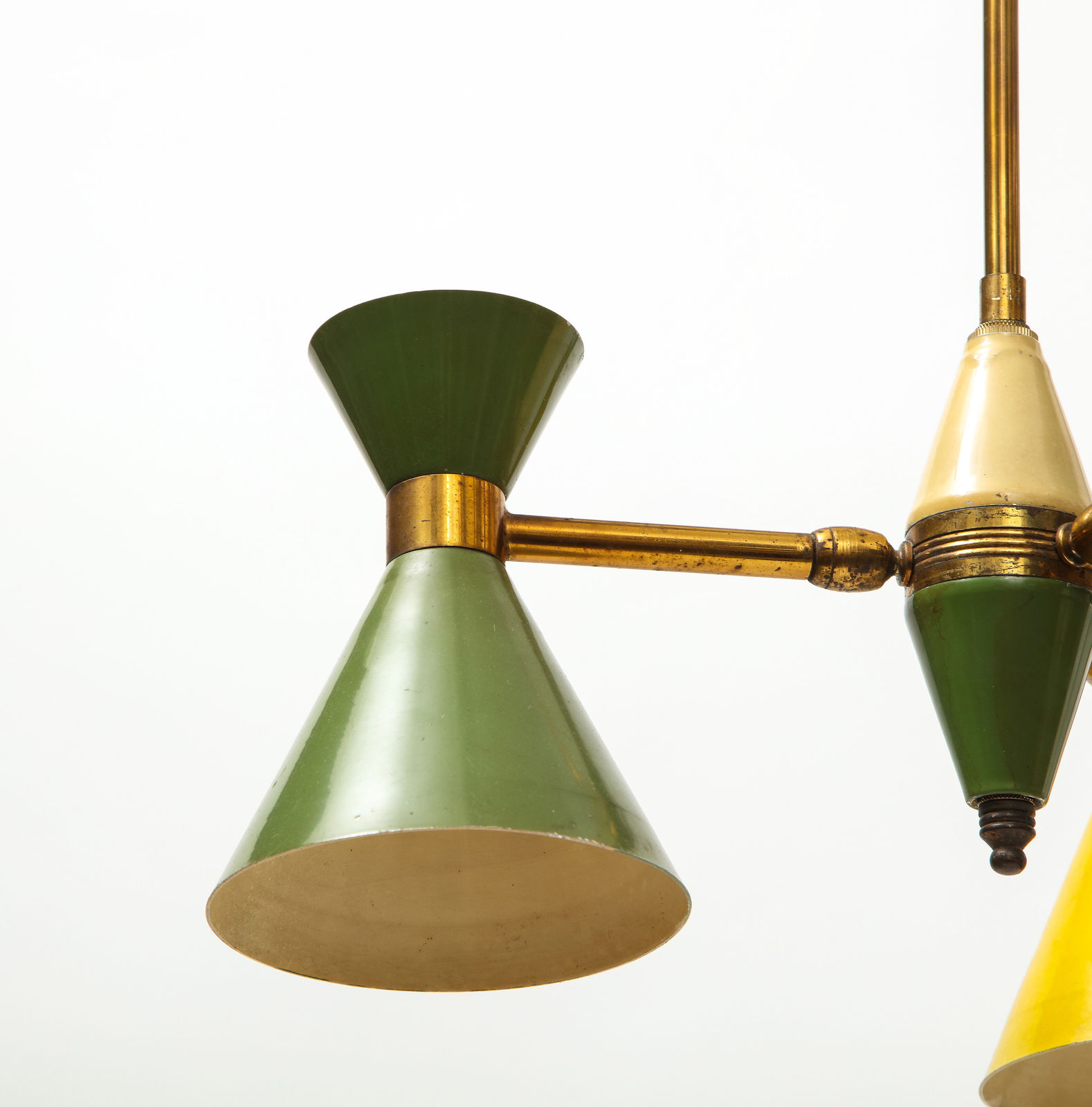 Vintage Chandelier in Brass and Enamel