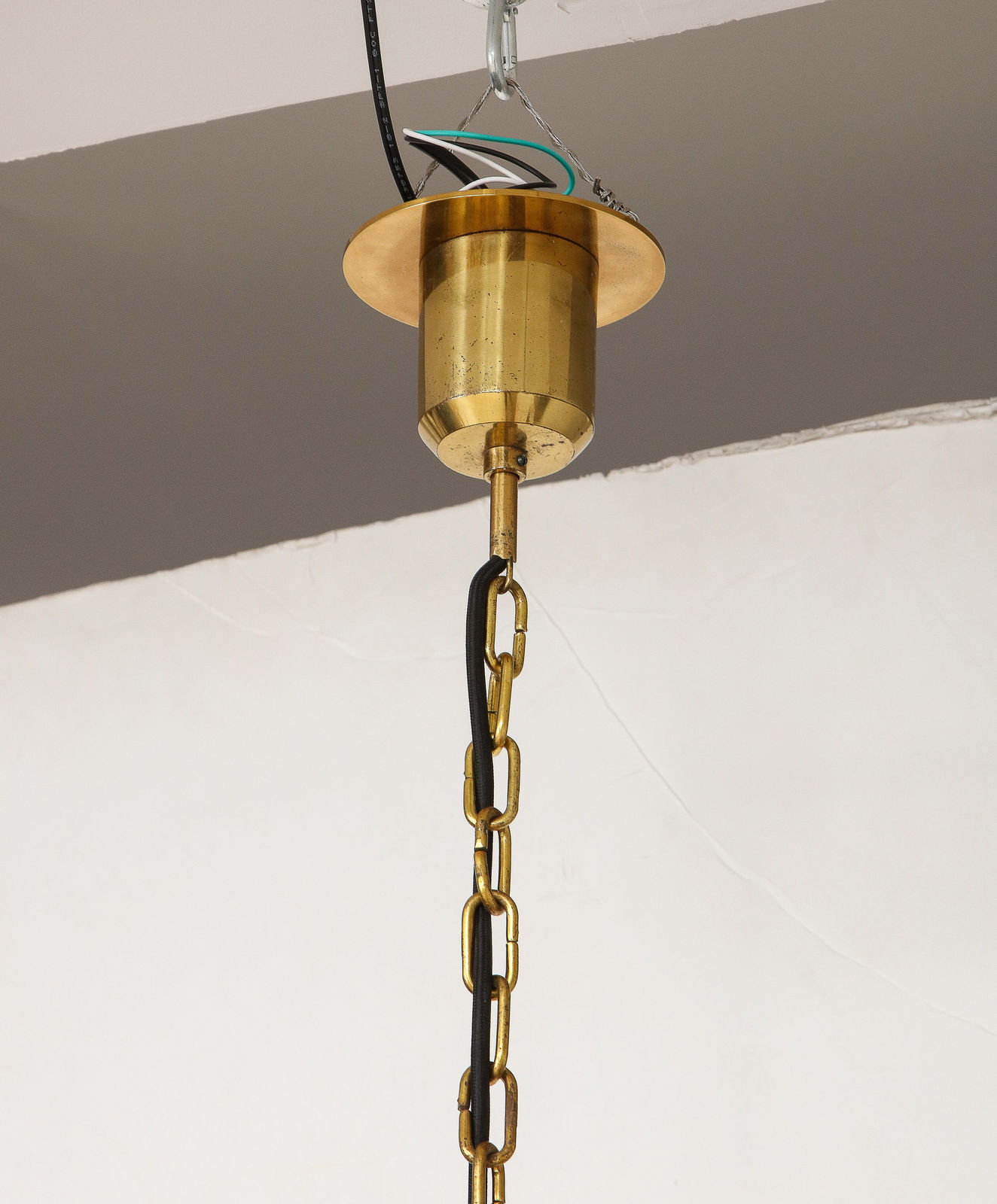 Mid-Century Brass and White Opaline Glass Pendant